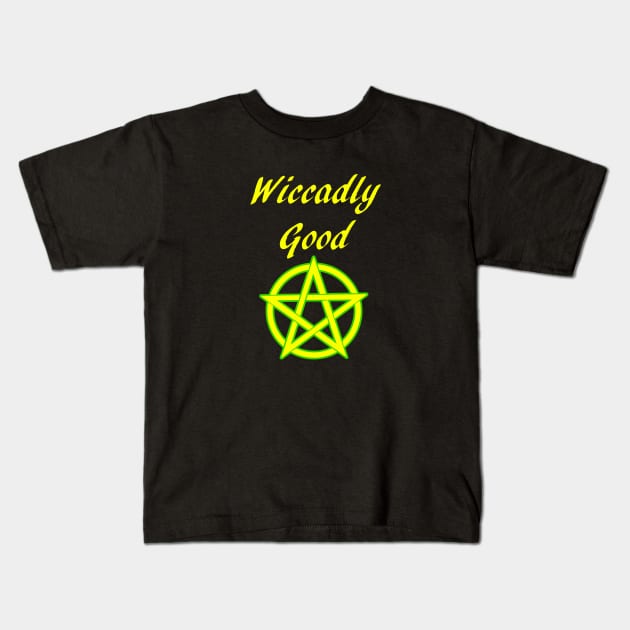 Wicca Pun Wiccadly Good Pentacle Pentagram Kids T-Shirt by Mindseye222